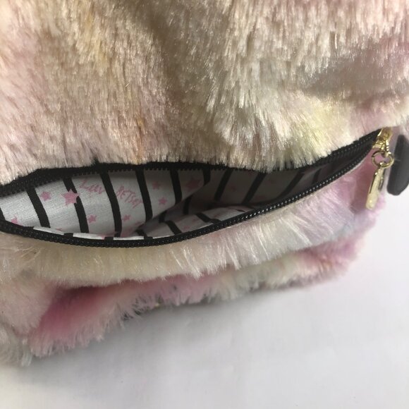 Betsey Johnson Fuzzy Gold Rainbow Unicorn Horn Small Backpack - Picture 7 of 16
